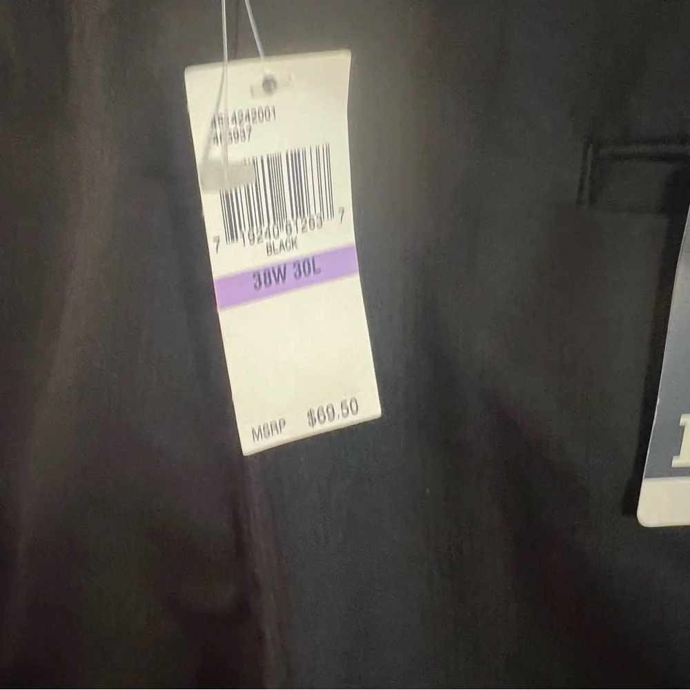 Izod Chino Dress Pants Mens 38 x 30 Wrinkle Flat Front Cuffed Pleat Black NWT
